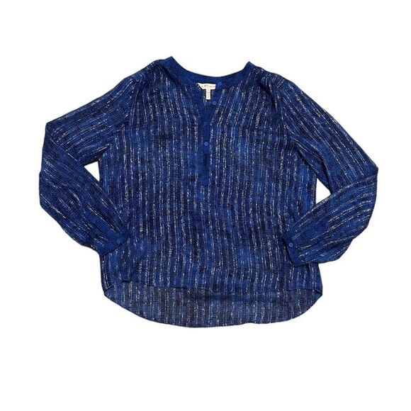 Rebecca Taylor Sheer Navy Blue & Silver Metallic Long Sleeve Top Size 6 - Picture 9 of 12